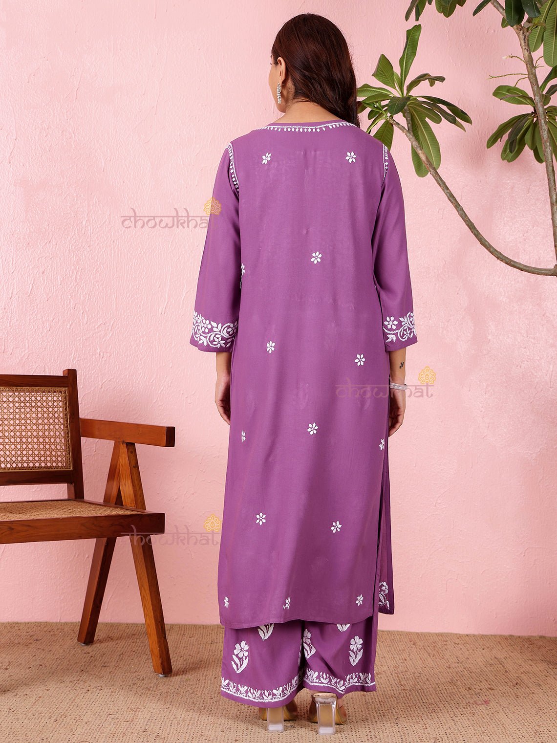 Lara Premium Rayon Straight Chikankari Kurti & Palazzo Set - Chowkhat Lifestyle
