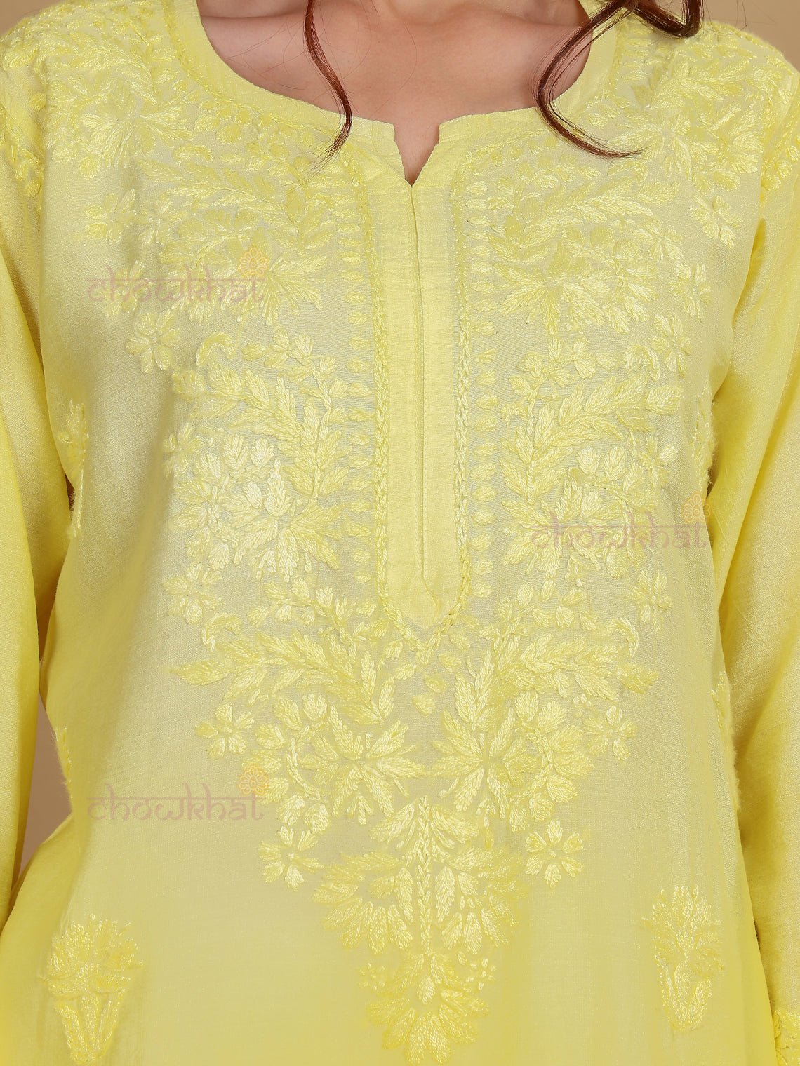 Diya Straight Chanderi Chikankari Kurti - Chowkhat Lifestyle