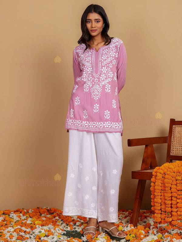 Janvi Premium Chanderi Short Chikankari Kurti - Chowkhat Lifestyle