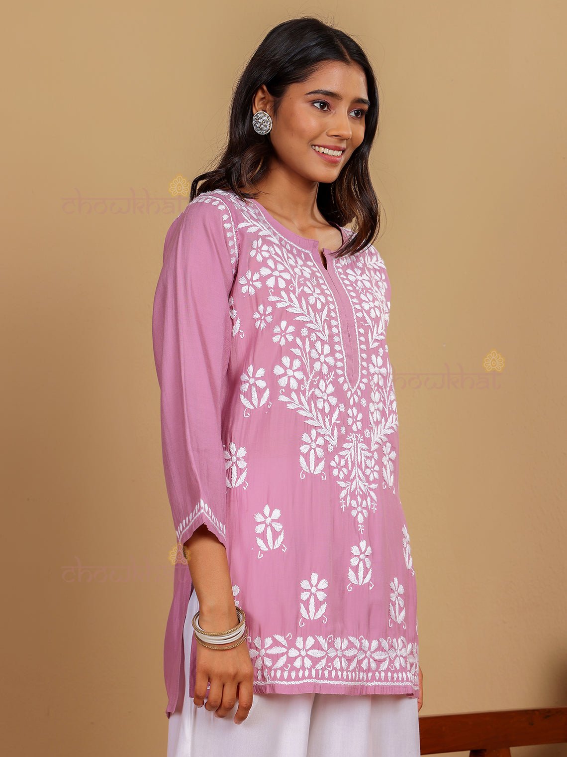 Janvi Premium Chanderi Short Chikankari Kurti - Chowkhat Lifestyle