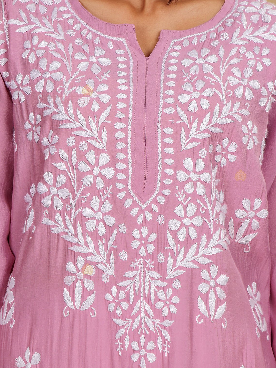 Janvi Premium Chanderi Short Chikankari Kurti - Chowkhat Lifestyle