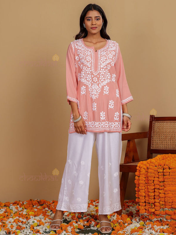 Janvi Premium Chanderi Short Chikankari Kurti - Chowkhat Lifestyle