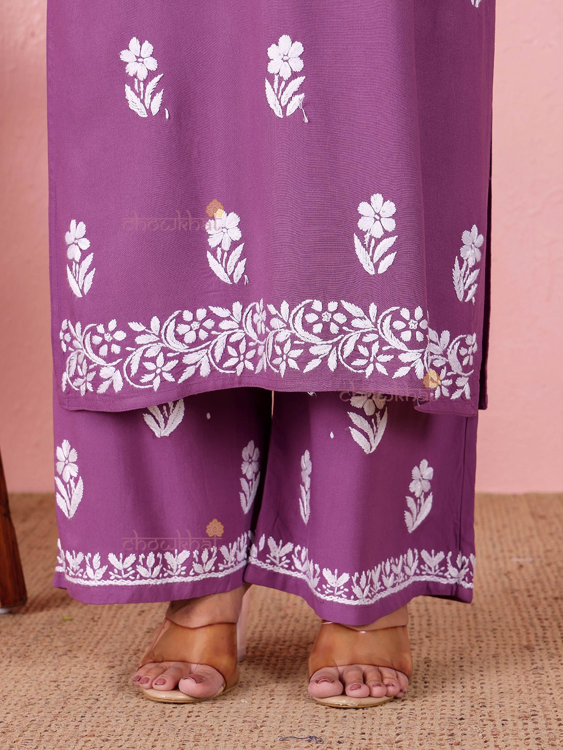 Lara Premium Rayon Straight Chikankari Kurti & Palazzo Set - Chowkhat Lifestyle