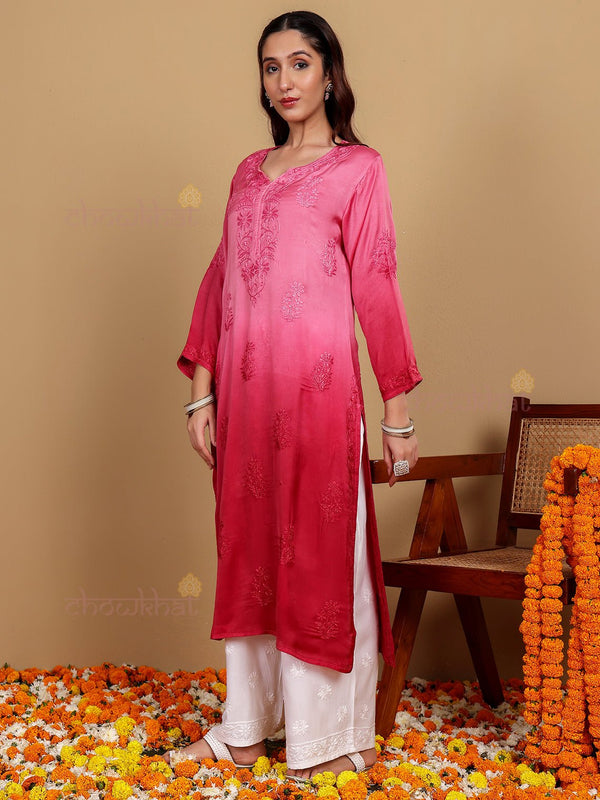 Raahi Modal Satin Premium Long Chikankari Kurti - Chowkhat Lifestyle