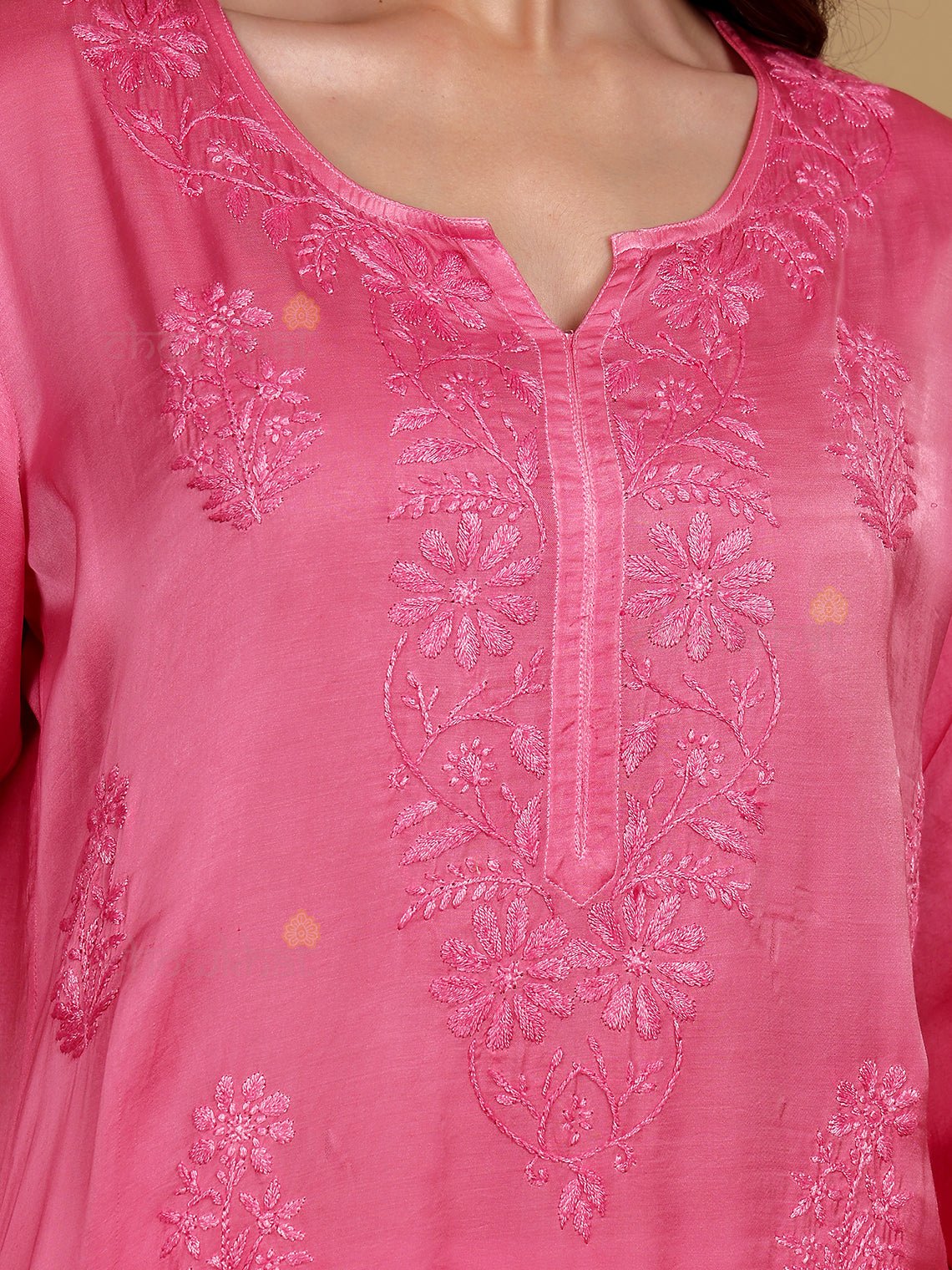 Raahi Modal Satin Premium Long Chikankari Kurti - Chowkhat Lifestyle