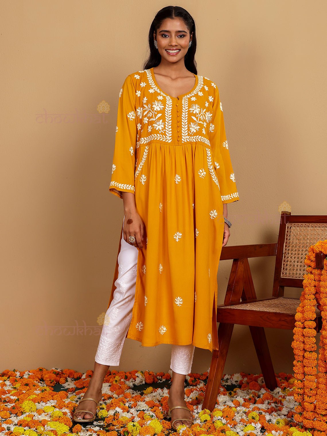 Muskaan Premium Rayon Chikankari Kurti with Pockets - Chowkhat Lifestyle