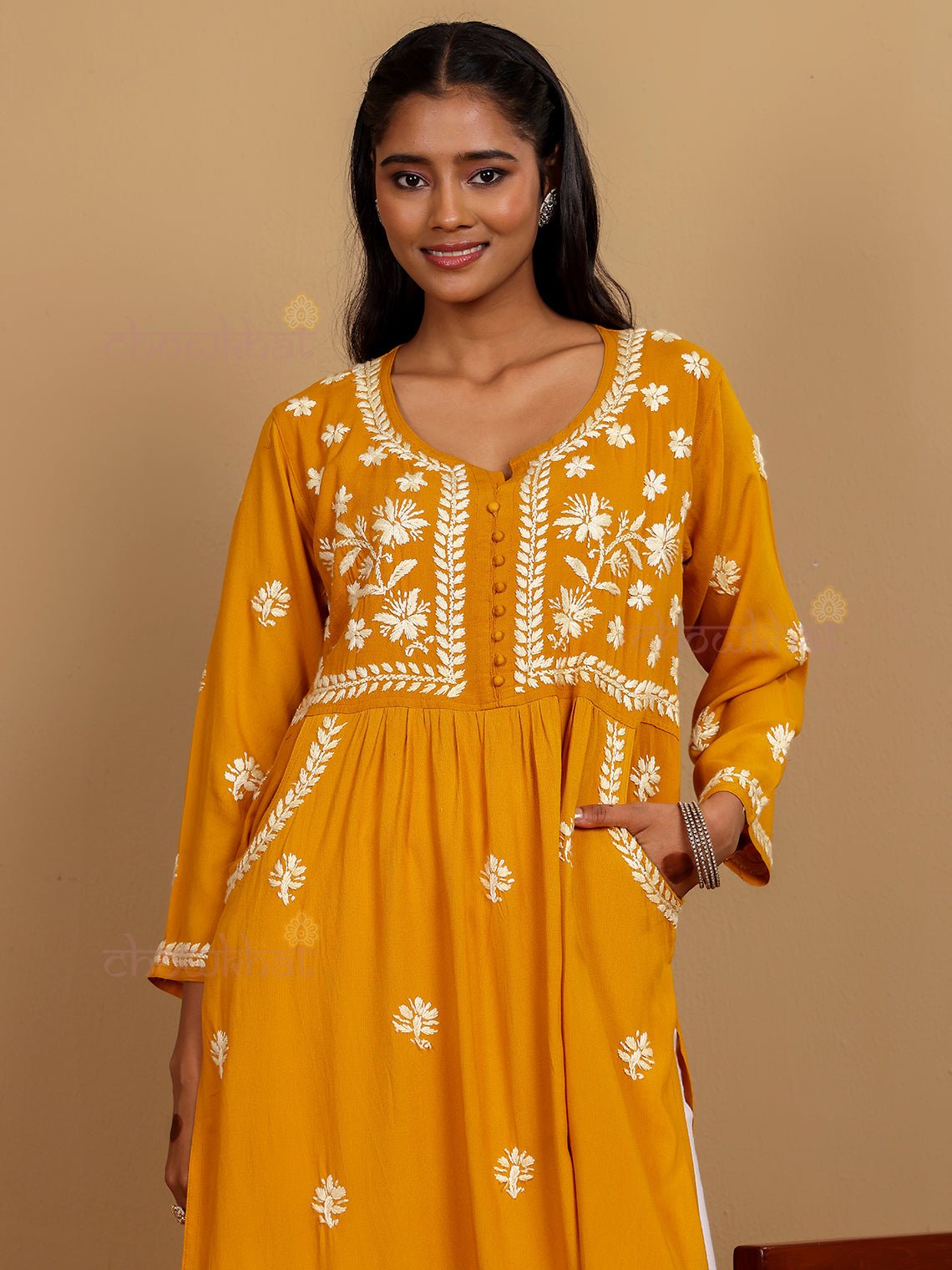 Muskaan Premium Rayon Chikankari Kurti with Pockets - Chowkhat Lifestyle