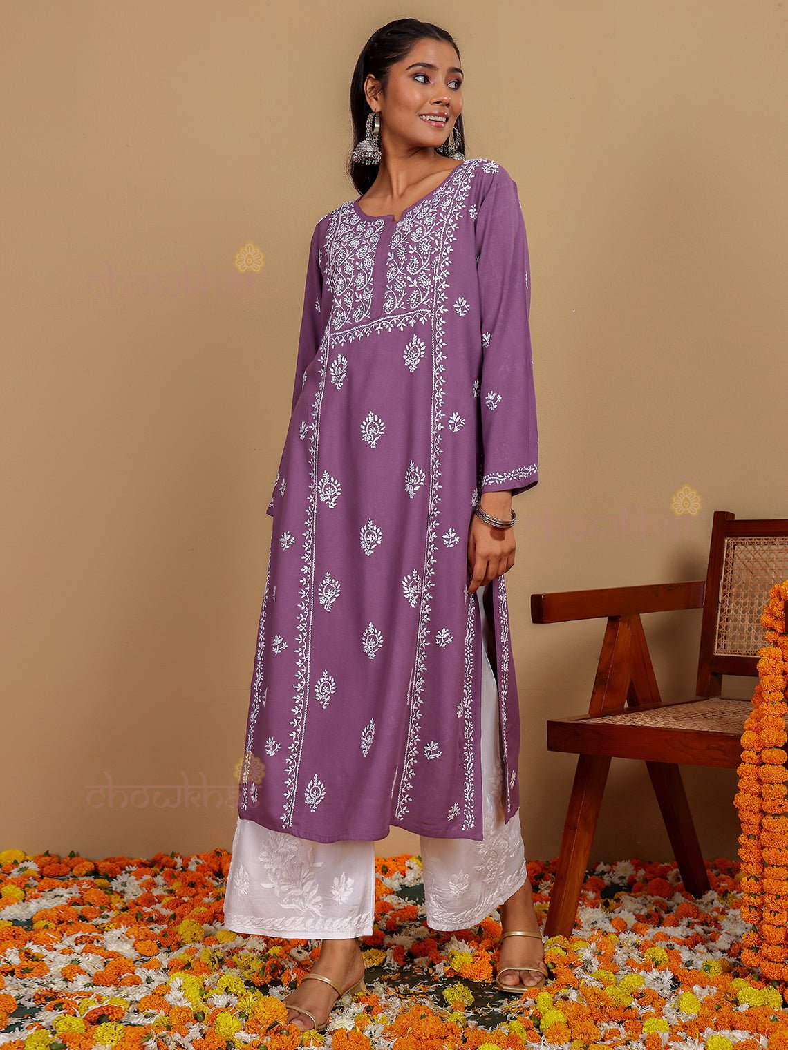 Anusha Premium Rayon Chikankari Straight Kurti - Chowkhat Lifestyle