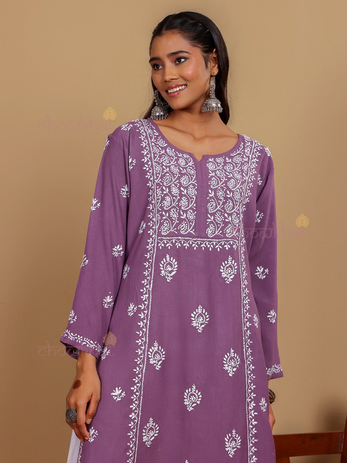 Anusha Premium Rayon Chikankari Straight Kurti - Chowkhat Lifestyle