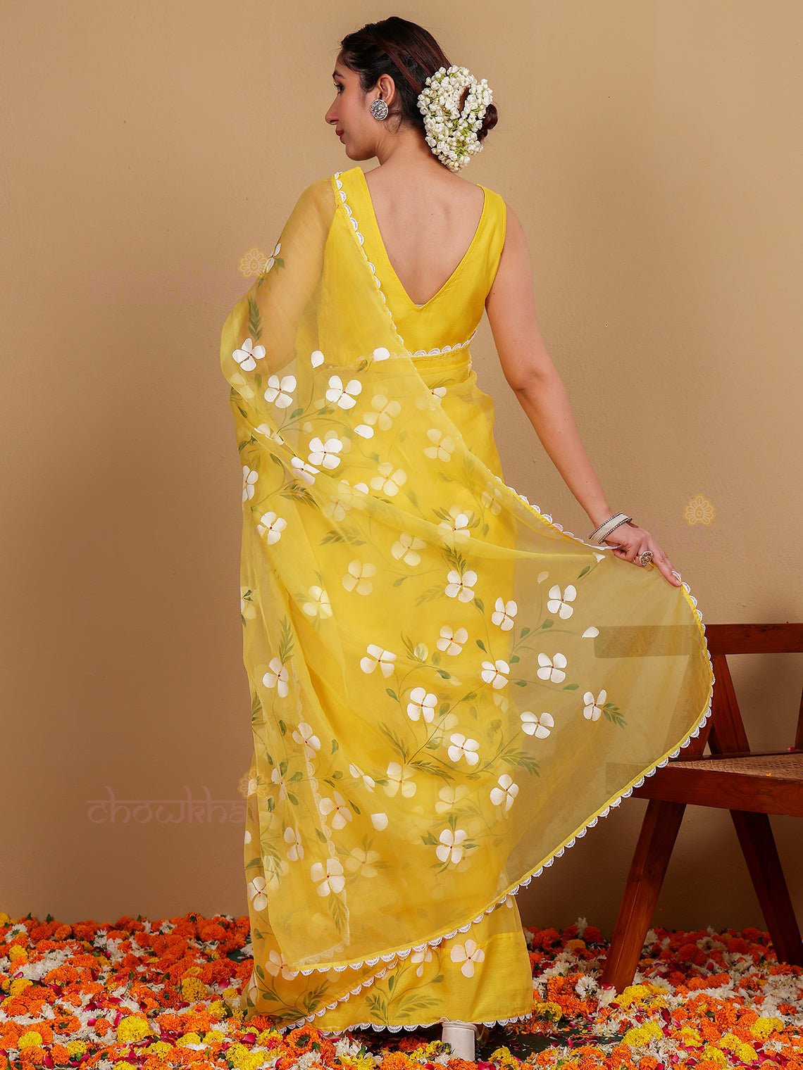 Basant Hand Painted Premium Organza Saree - Chowkhat Lifestyle