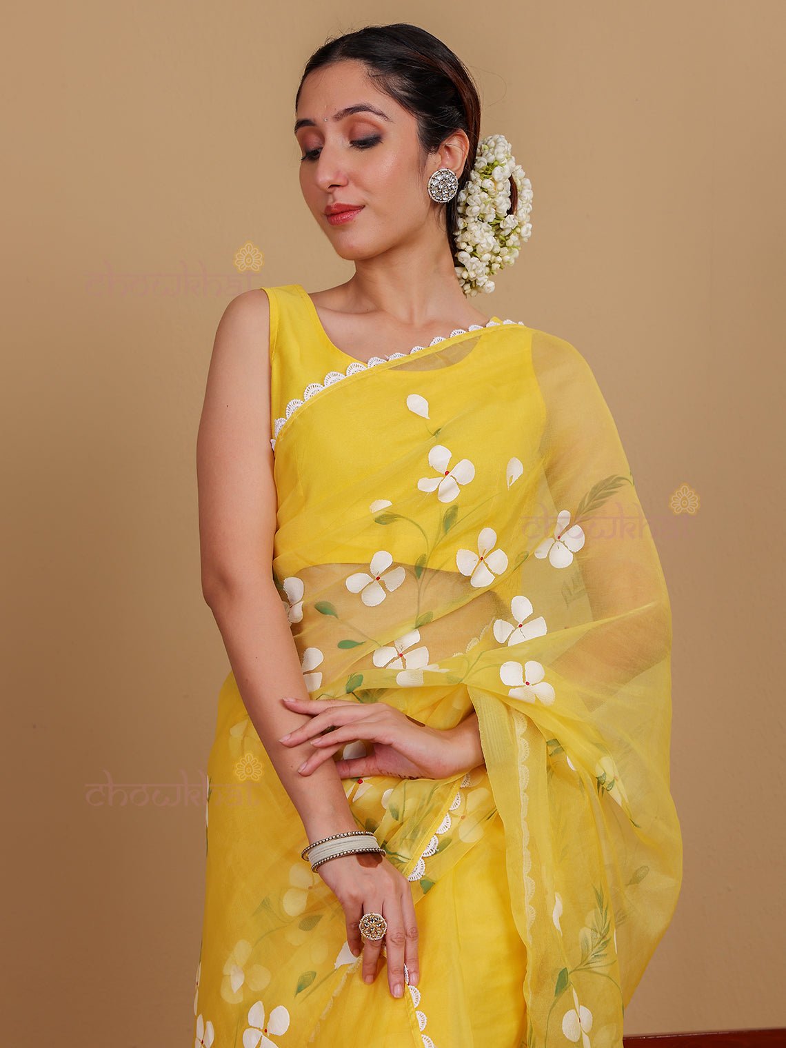 Basant Hand Painted Premium Organza Saree - Chowkhat Lifestyle