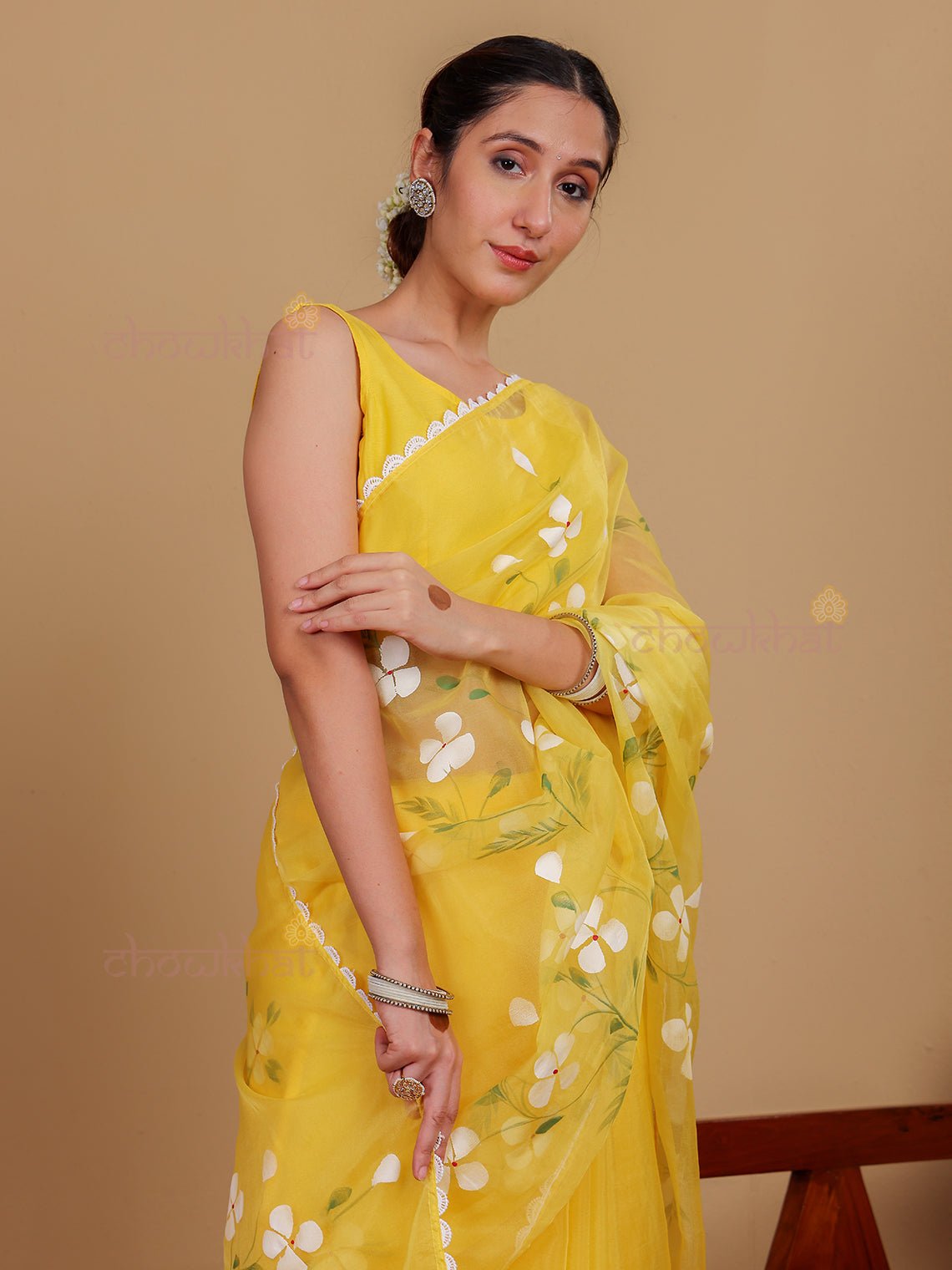 Basant Hand Painted Premium Organza Saree - Chowkhat Lifestyle