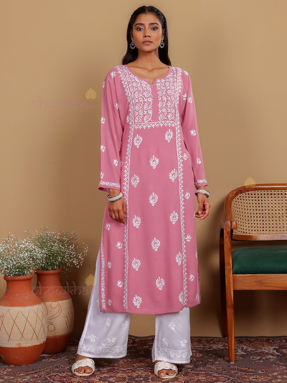 Anusha Premium Rayon Chikankari Straight Kurti - Chowkhat Lifestyle