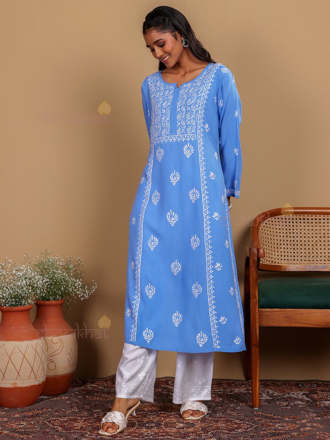 Anusha Premium Rayon Chikankari Straight Kurti - Chowkhat Lifestyle