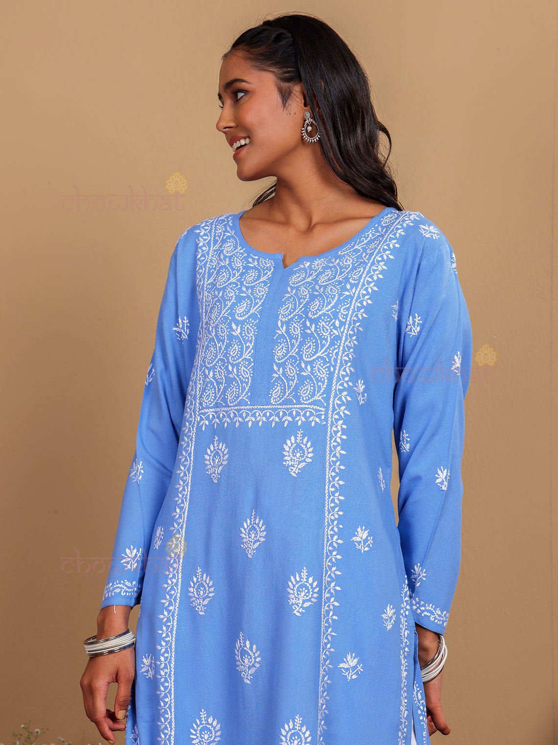 Anusha Premium Rayon Chikankari Straight Kurti - Chowkhat Lifestyle