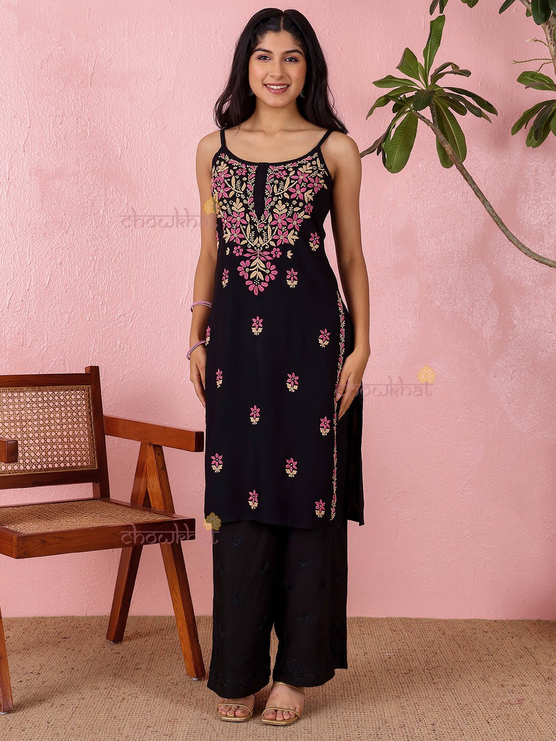 Surili Straight Long Rayon Chikankari Kurti - Chowkhat Lifestyle