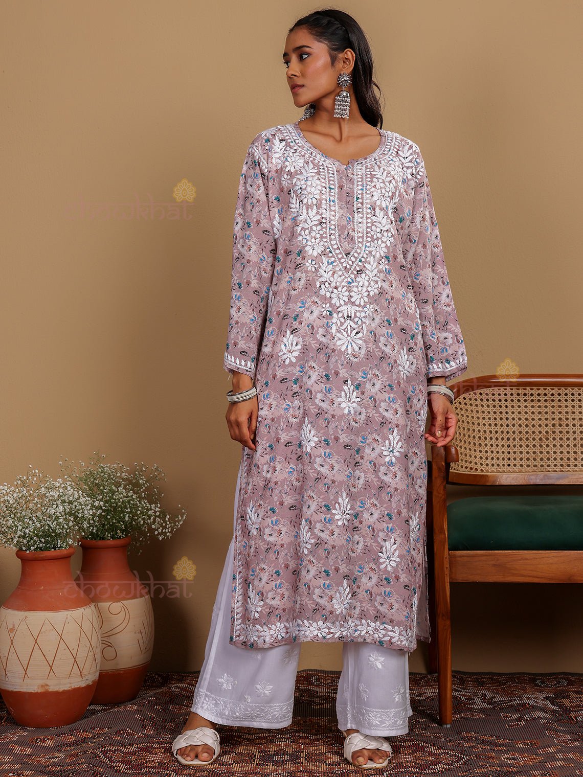 Ishani Rayon Printed Chikankari Straight Kurti - Chowkhat Lifestyle