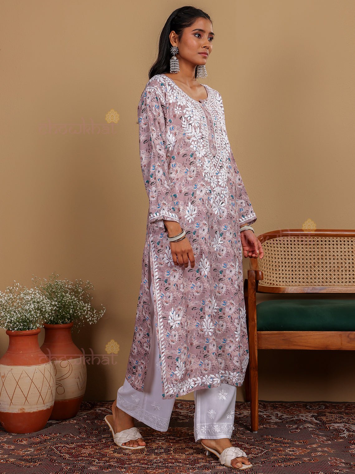 Ishani Rayon Printed Chikankari Straight Kurti - Chowkhat Lifestyle