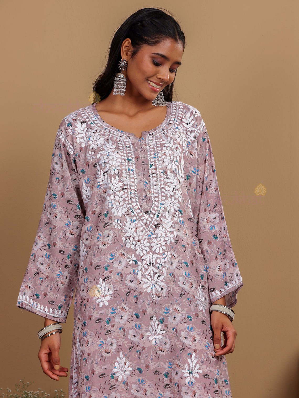 Ishani Rayon Printed Chikankari Straight Kurti - Chowkhat Lifestyle