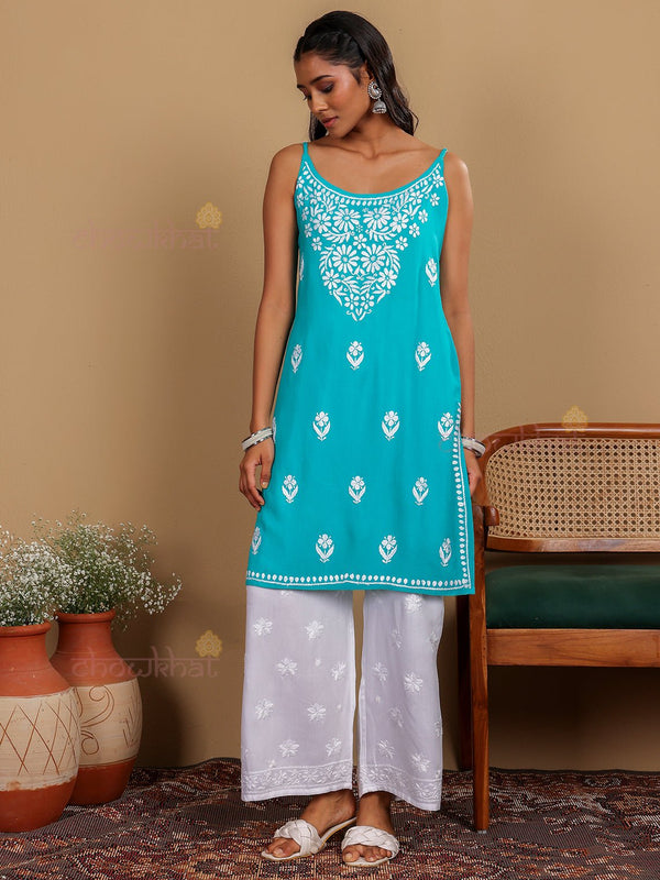 Ayaa Long Rayon Chikankari Kurti - Chowkhat Lifestyle