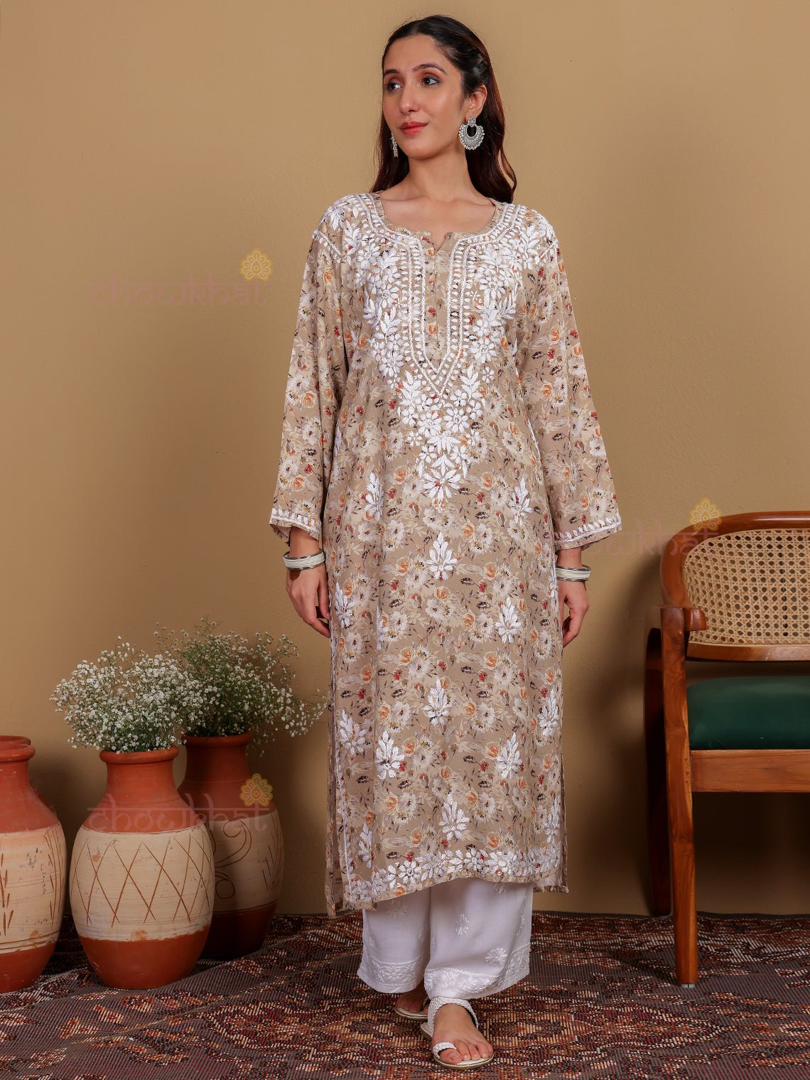 Ishani Rayon Printed Chikankari Straight Kurti - Chowkhat Lifestyle