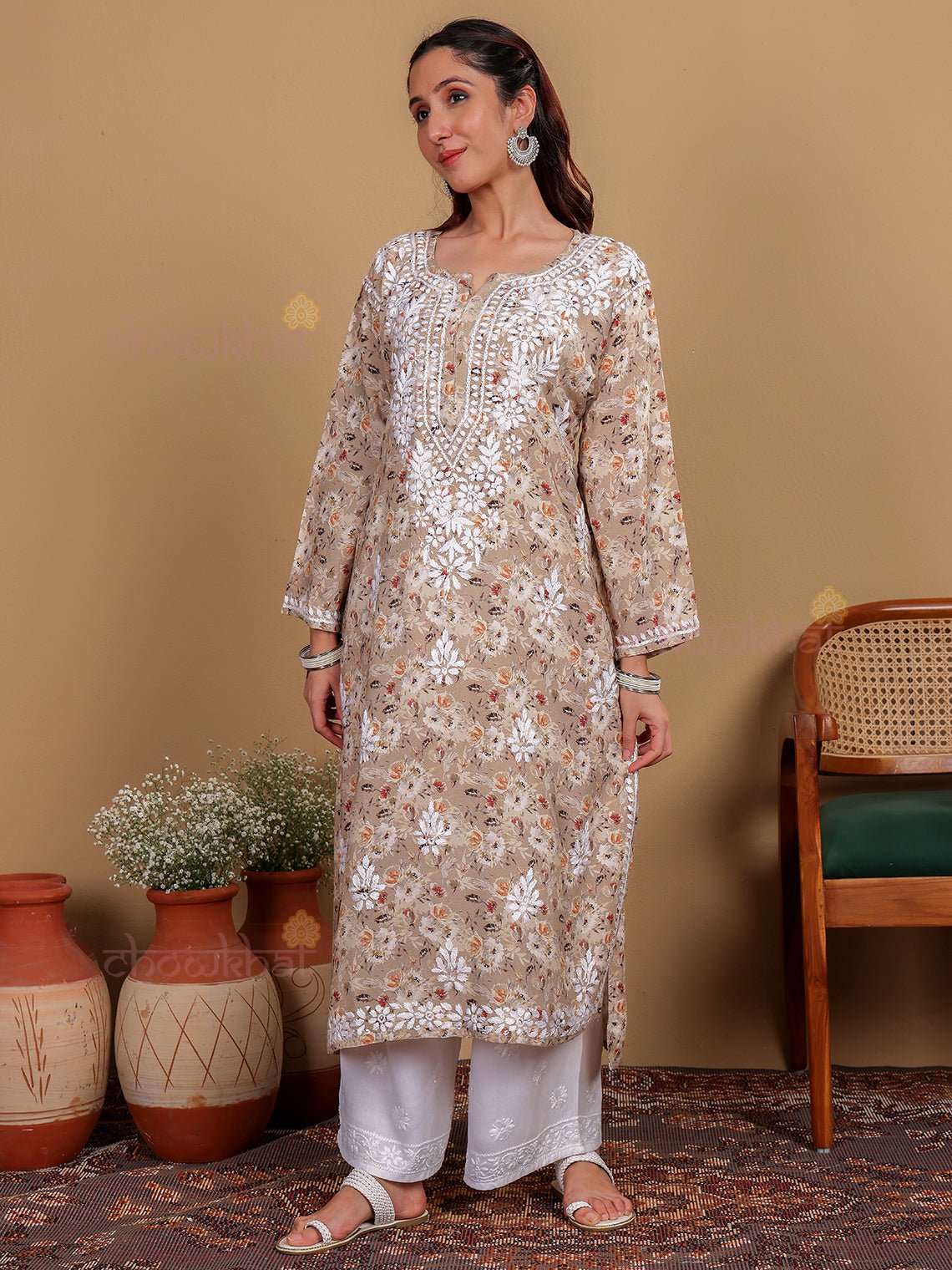 Ishani Rayon Printed Chikankari Straight Kurti - Chowkhat Lifestyle