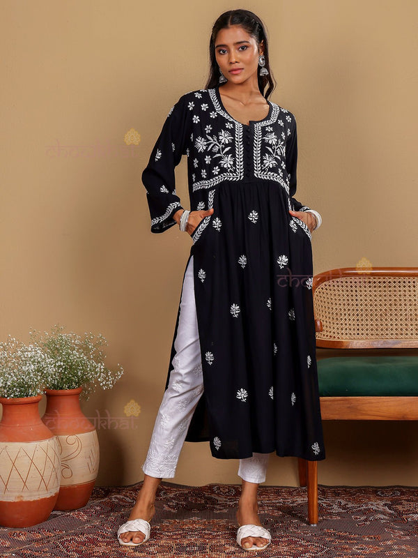 Muskaan Premium Rayon Chikankari Kurti with Pockets - Chowkhat Lifestyle