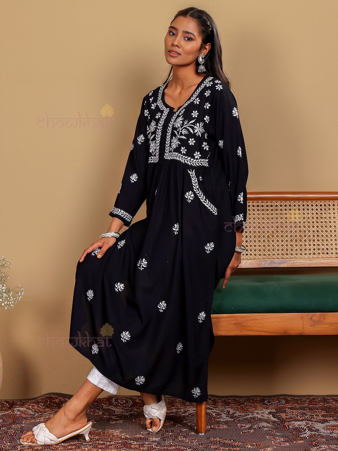 Muskaan Premium Rayon Chikankari Kurti with Pockets - Chowkhat Lifestyle