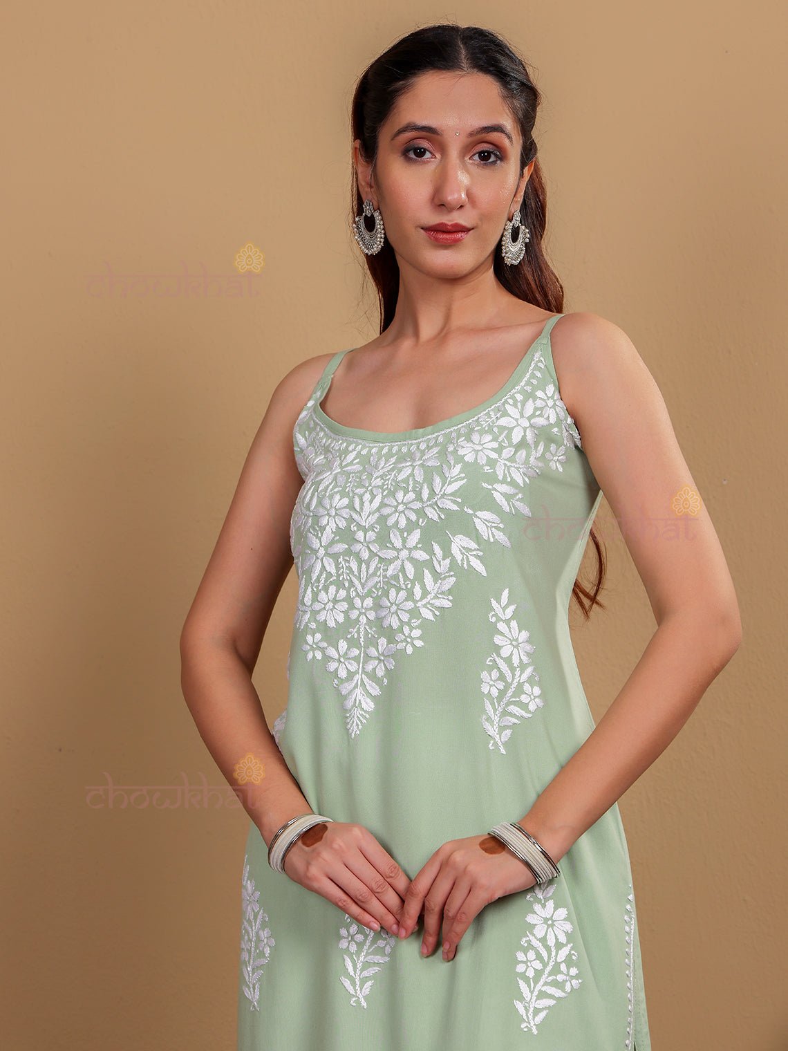 Ryna Long Rayon Chikankari Kurti - Chowkhat Lifestyle