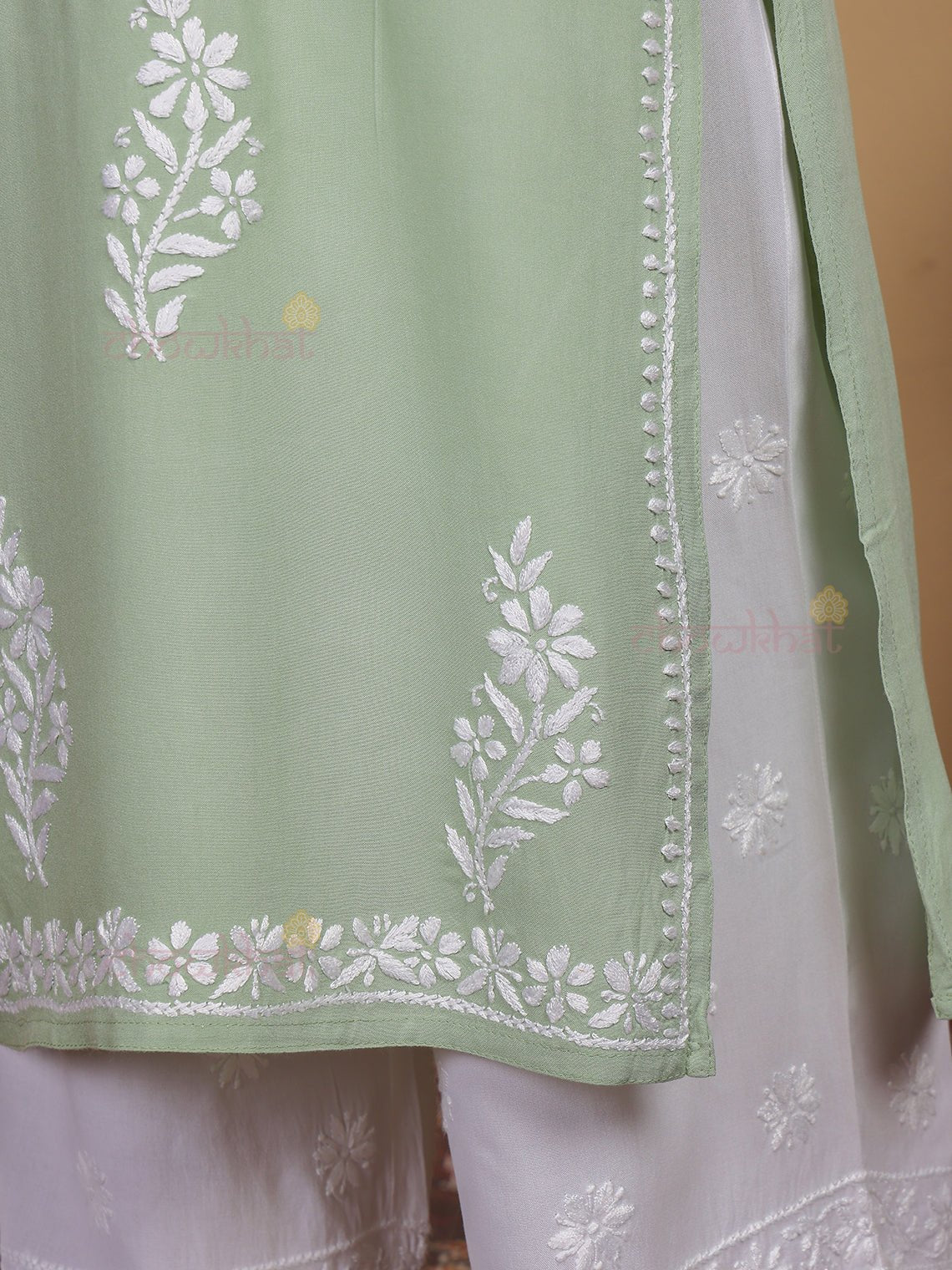 Ryna Long Rayon Chikankari Kurti - Chowkhat Lifestyle