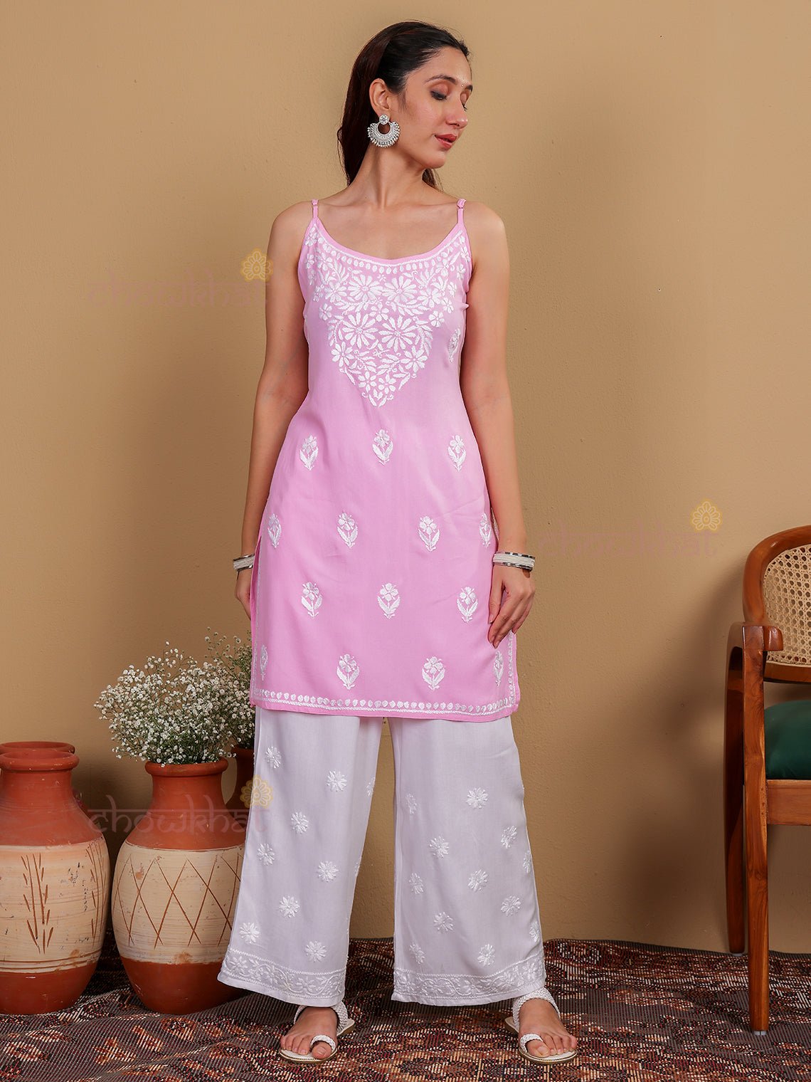 Ayaa Long Rayon Chikankari Kurti - Chowkhat Lifestyle