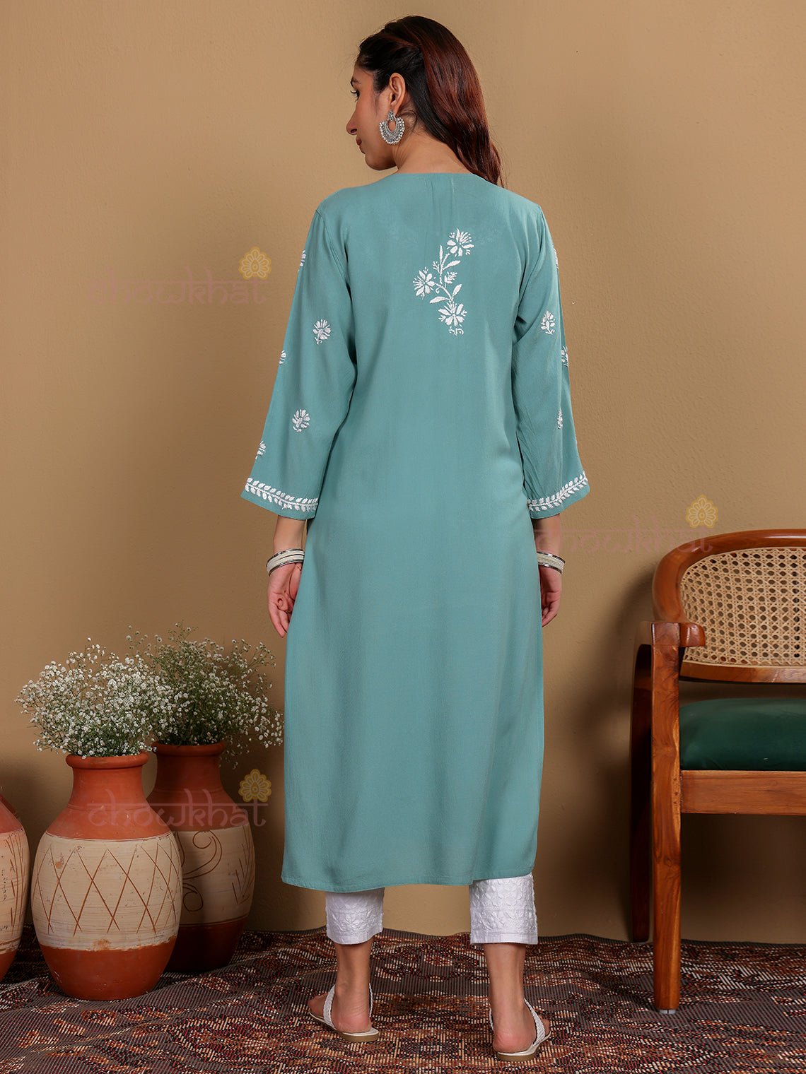 Muskaan Premium Rayon Chikankari Kurti with Pockets - Chowkhat Lifestyle