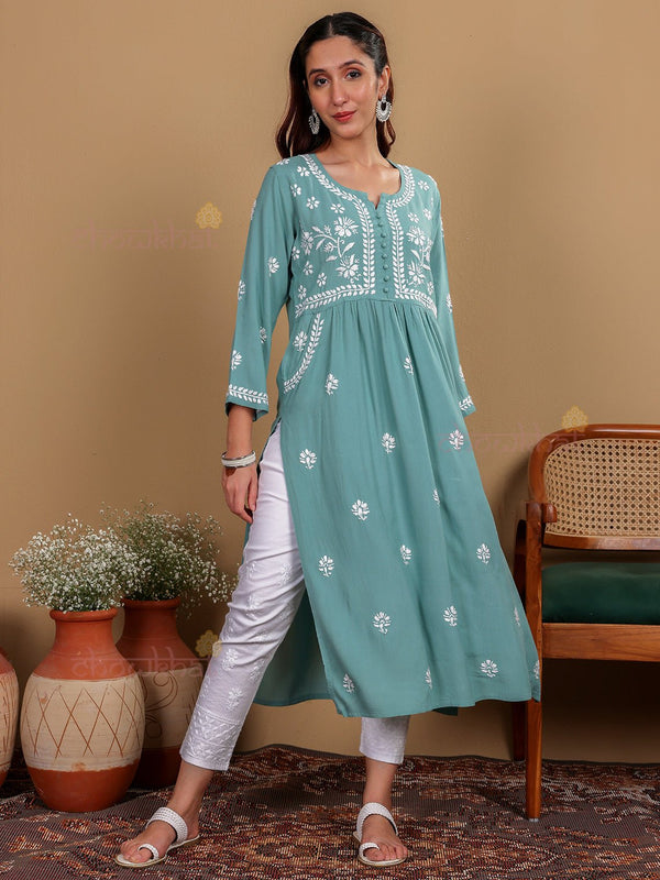 Muskaan Premium Rayon Chikankari Kurti with Pockets - Chowkhat Lifestyle