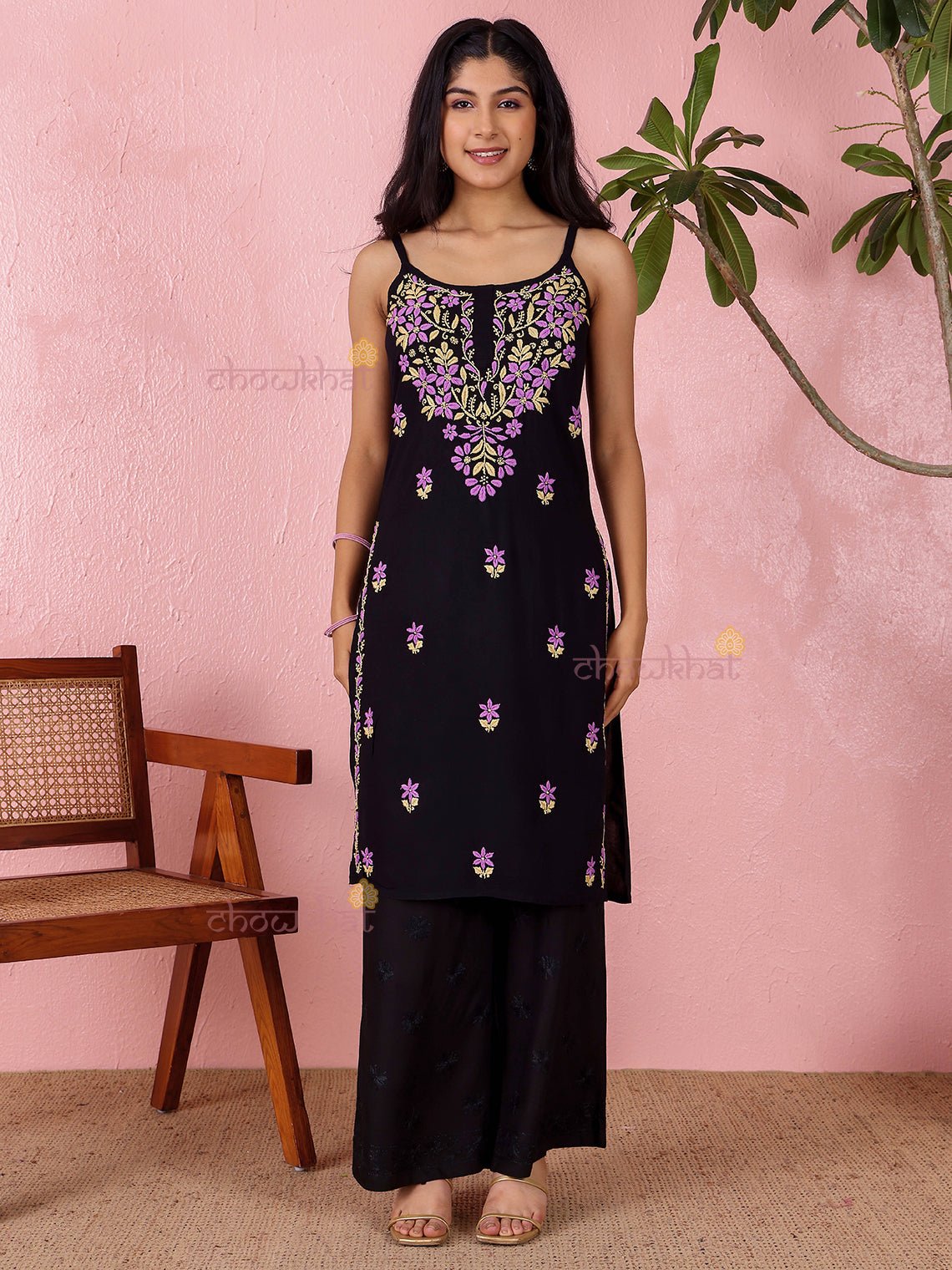 Surili Straight Long Rayon Chikankari Kurti - Chowkhat Lifestyle