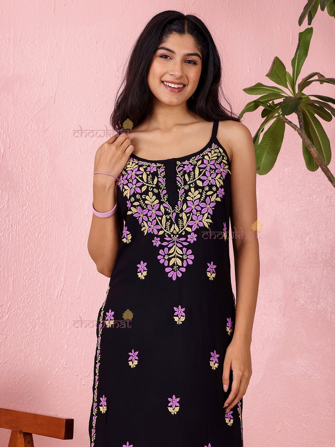 Surili Straight Long Rayon Chikankari Kurti - Chowkhat Lifestyle