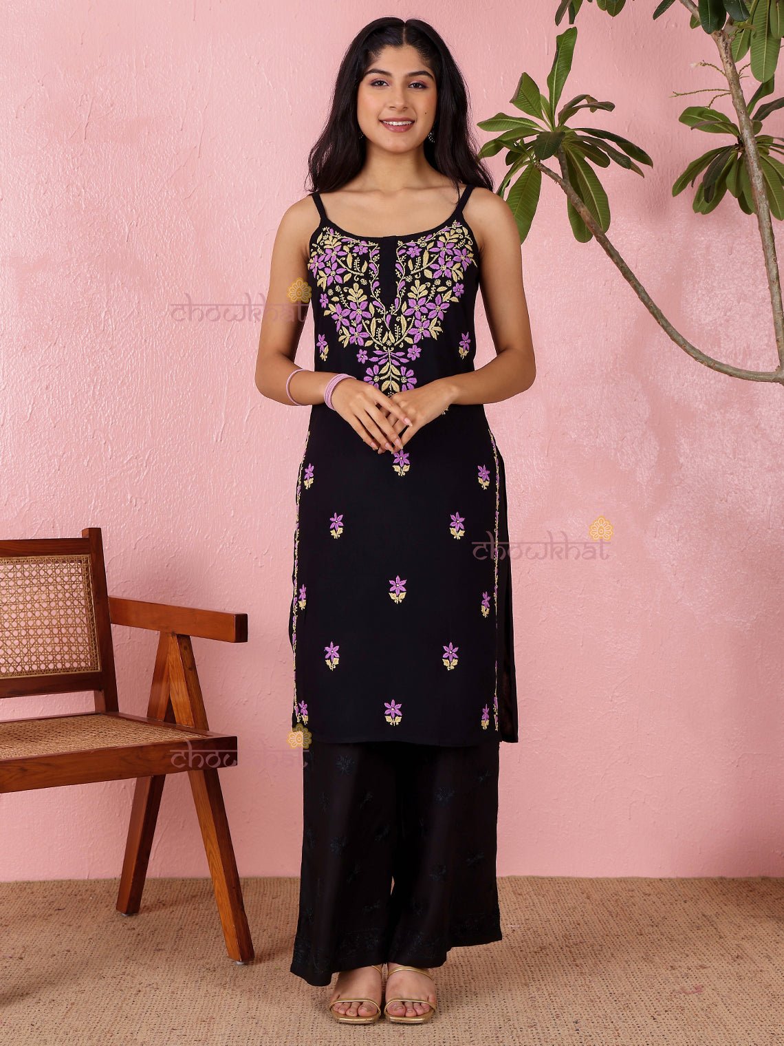 Surili Straight Long Rayon Chikankari Kurti - Chowkhat Lifestyle