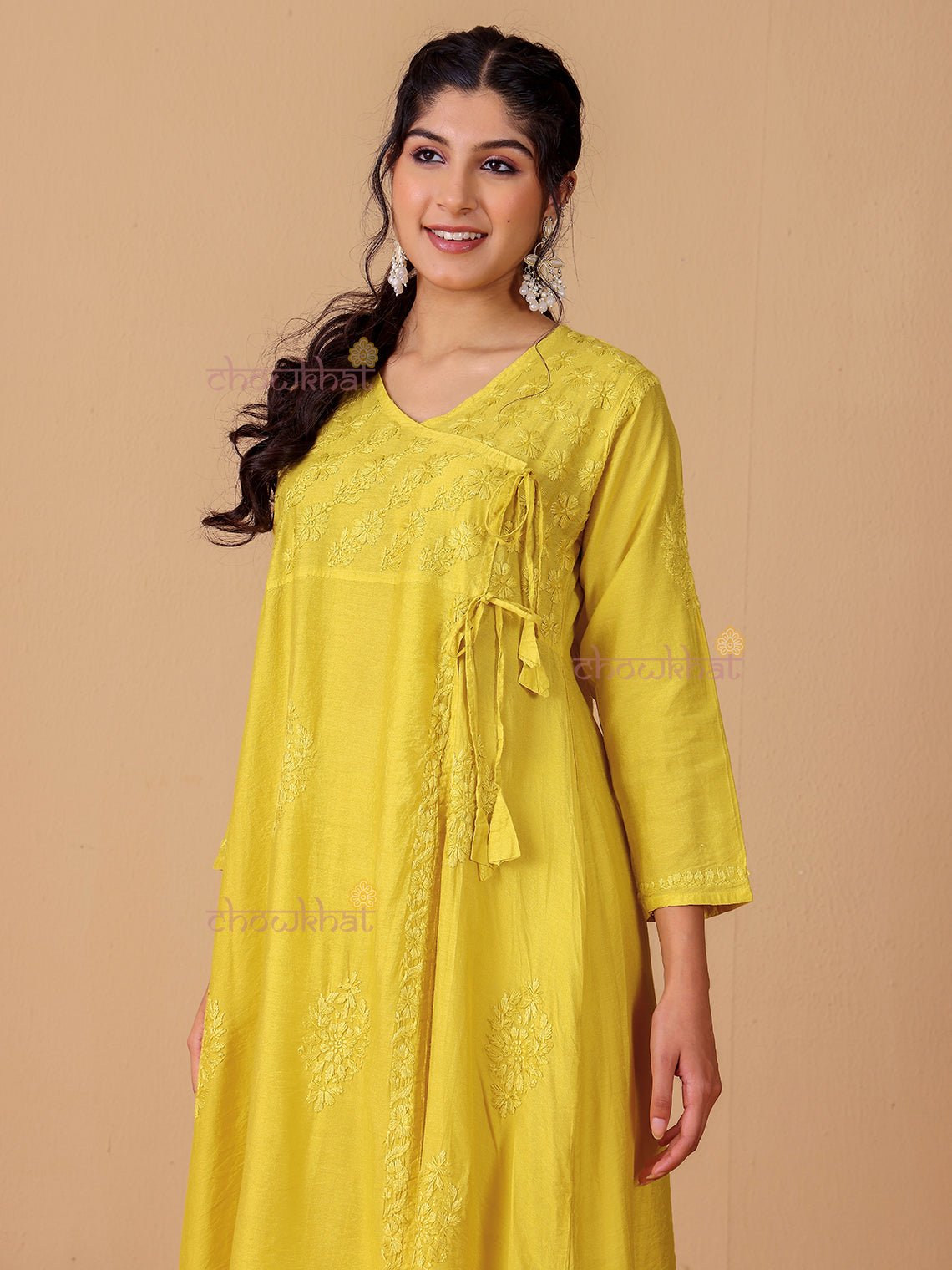 Hiba Angrakha Chanderi Chikankari Kurti & Palazzo Set - Chowkhat Lifestyle