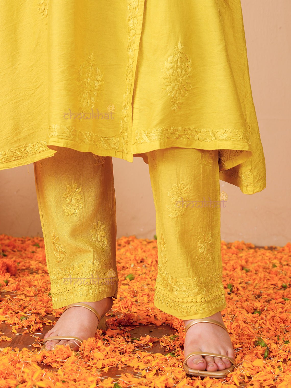 Hiba Angrakha Chanderi Chikankari Kurti & Palazzo Set - Chowkhat Lifestyle