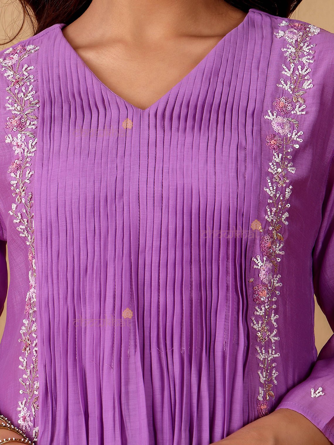 Seerat Mul Chanderi 3 Piece Nyra Style Stitched Suit Set with Adda Work - Chowkhat Lifestyle