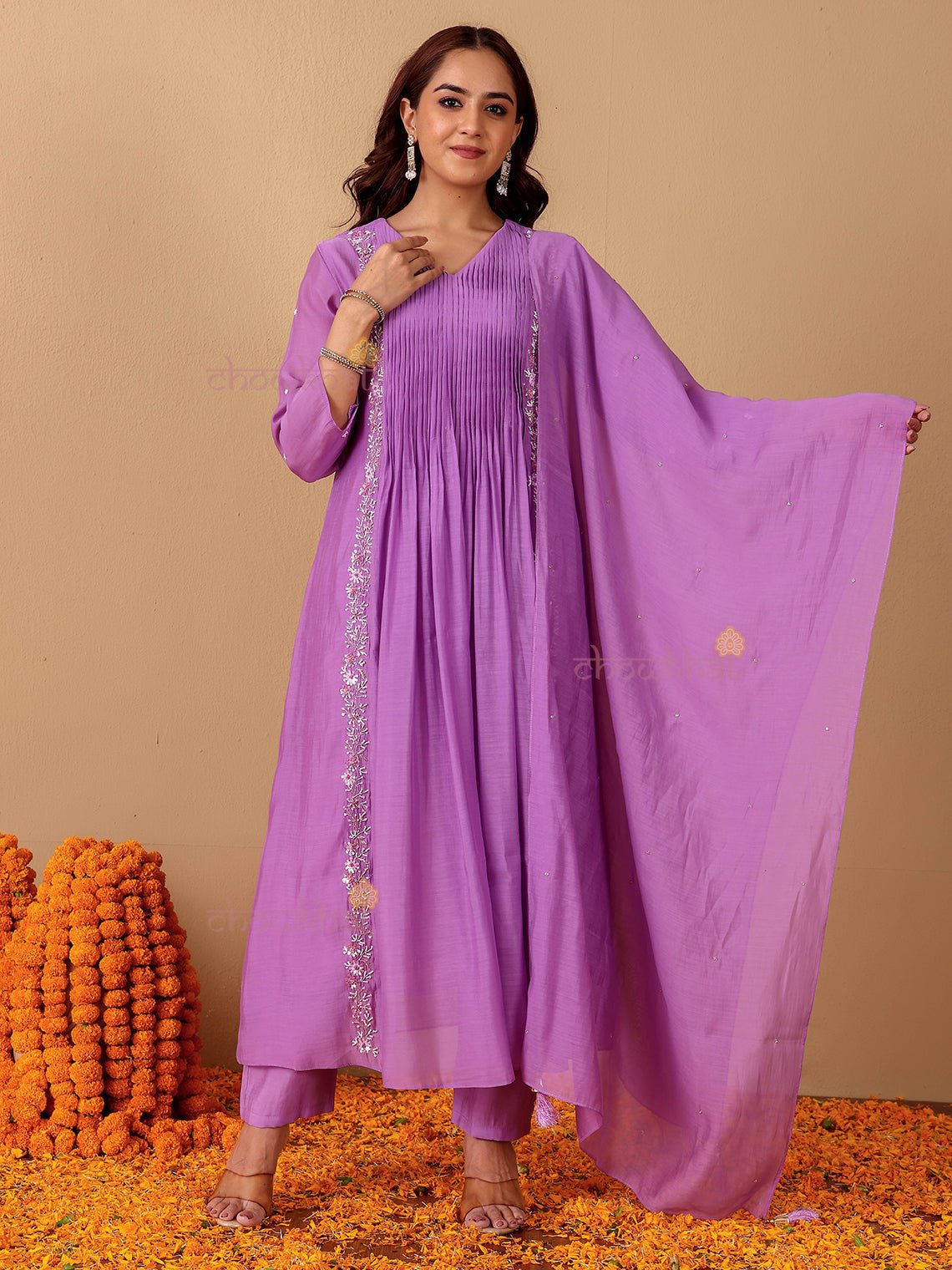 Seerat Mul Chanderi 3 Piece Nyra Style Stitched Suit Set with Adda Work - Chowkhat Lifestyle