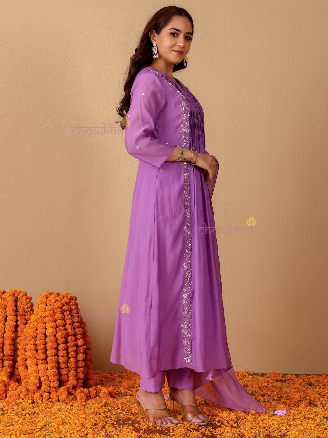 Seerat Mul Chanderi 3 Piece Nyra Style Stitched Suit Set with Adda Work - Chowkhat Lifestyle