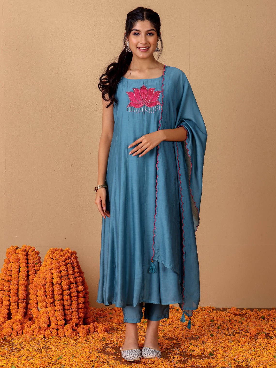 Padma Mul Chanderi 3 Piece Strappy Stitched Suit Set with Adda Work - Chowkhat Lifestyle