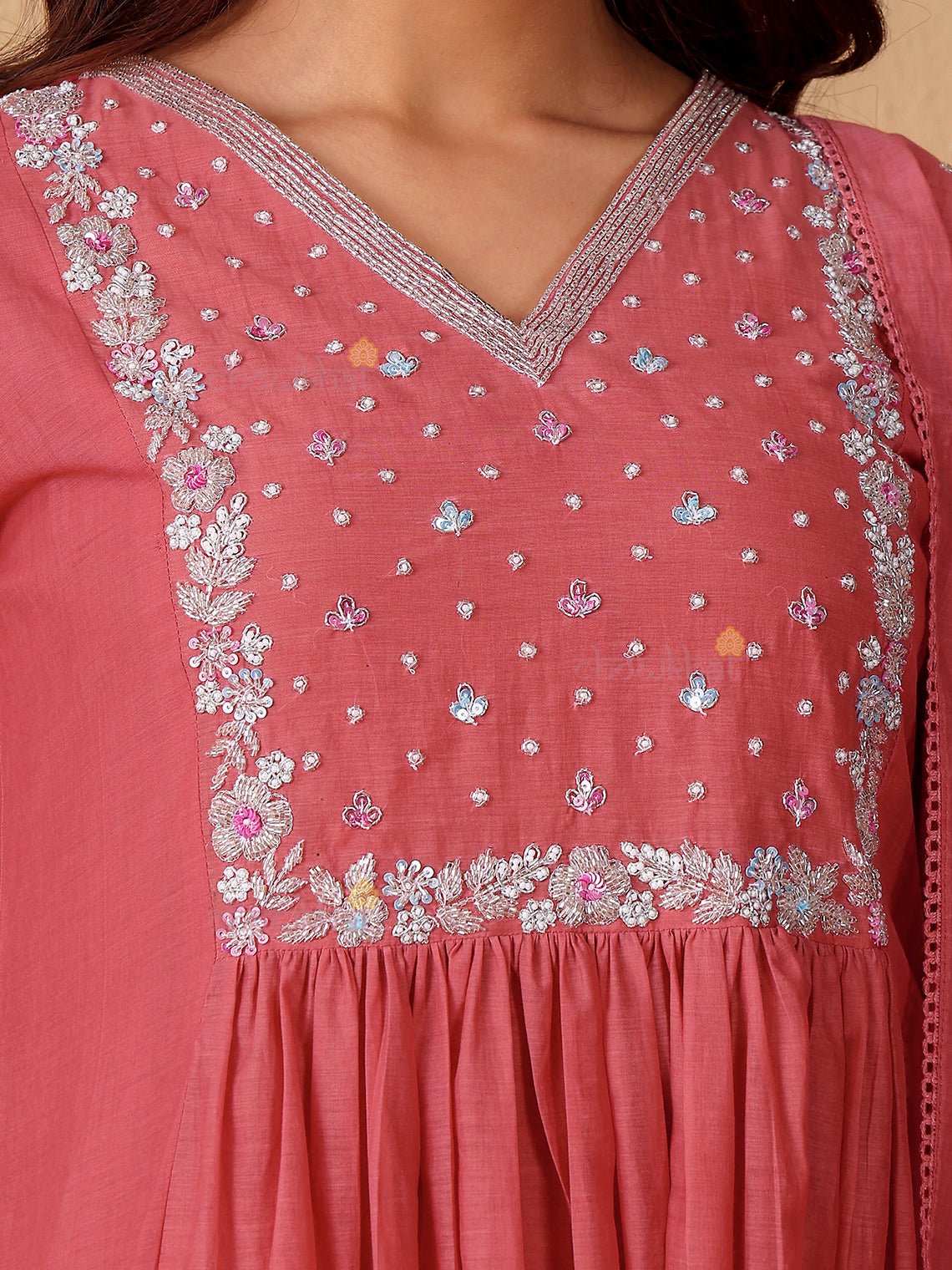 Rhea Mul Chanderi 3 Piece Nyra Style Stitched Suit Set with Adda Work - Chowkhat Lifestyle