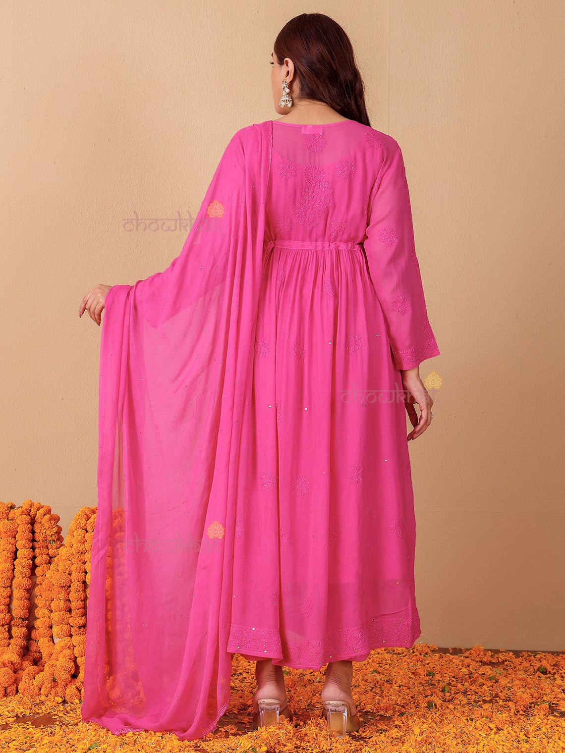 Zaina Aline Chikankari Suit Set with Mukaish Work - Chowkhat Lifestyle