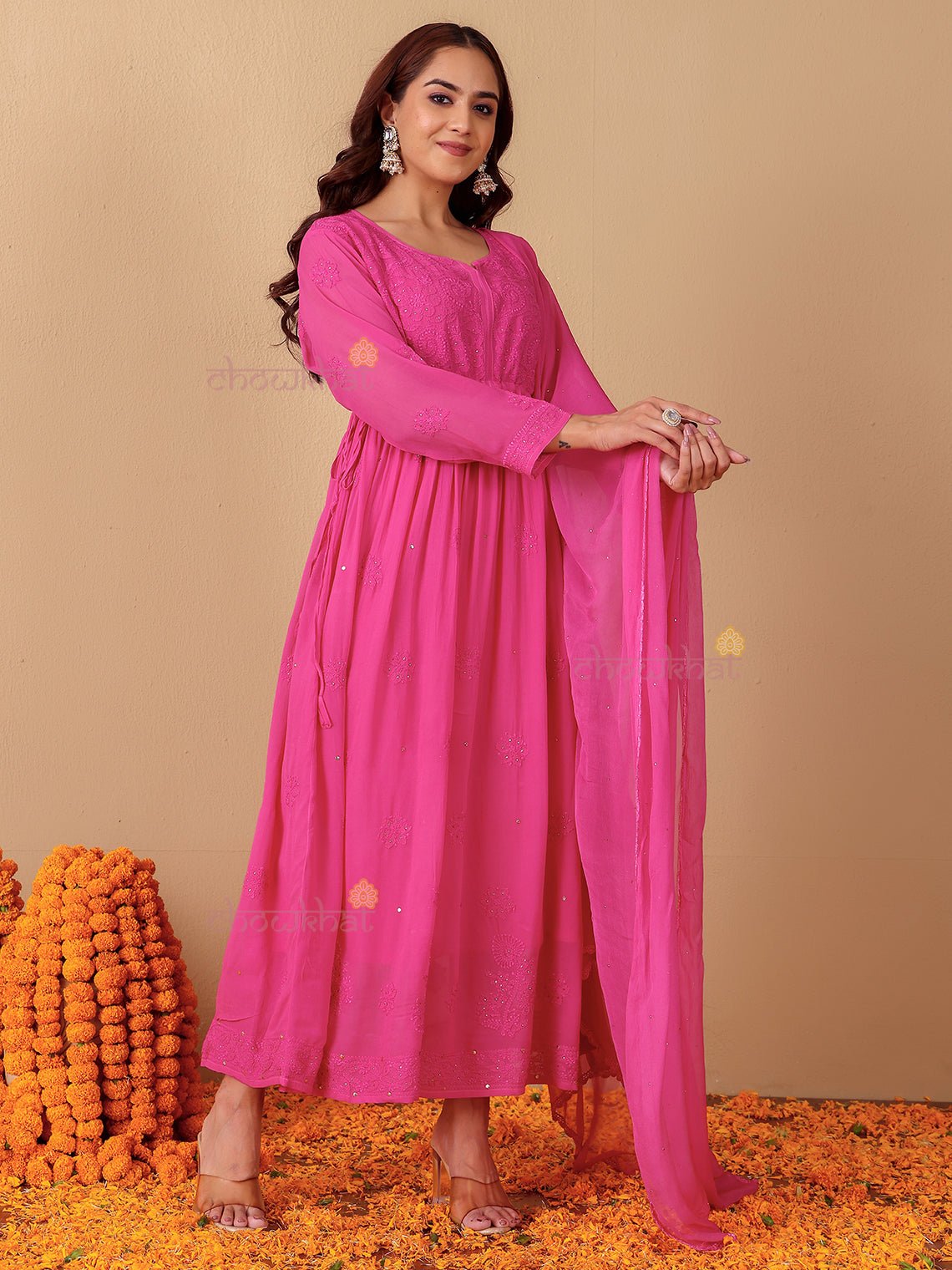 Zaina Aline Chikankari Suit Set with Mukaish Work - Chowkhat Lifestyle