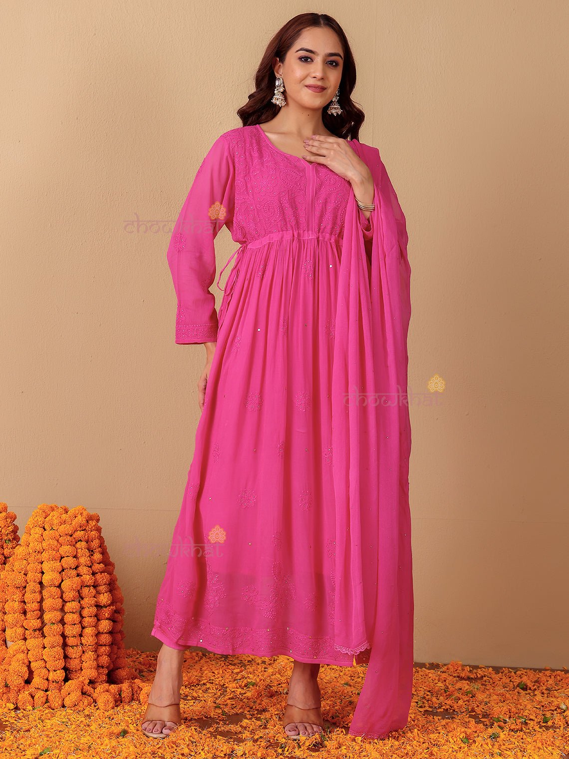 Zaina Aline Chikankari Suit Set with Mukaish Work - Chowkhat Lifestyle