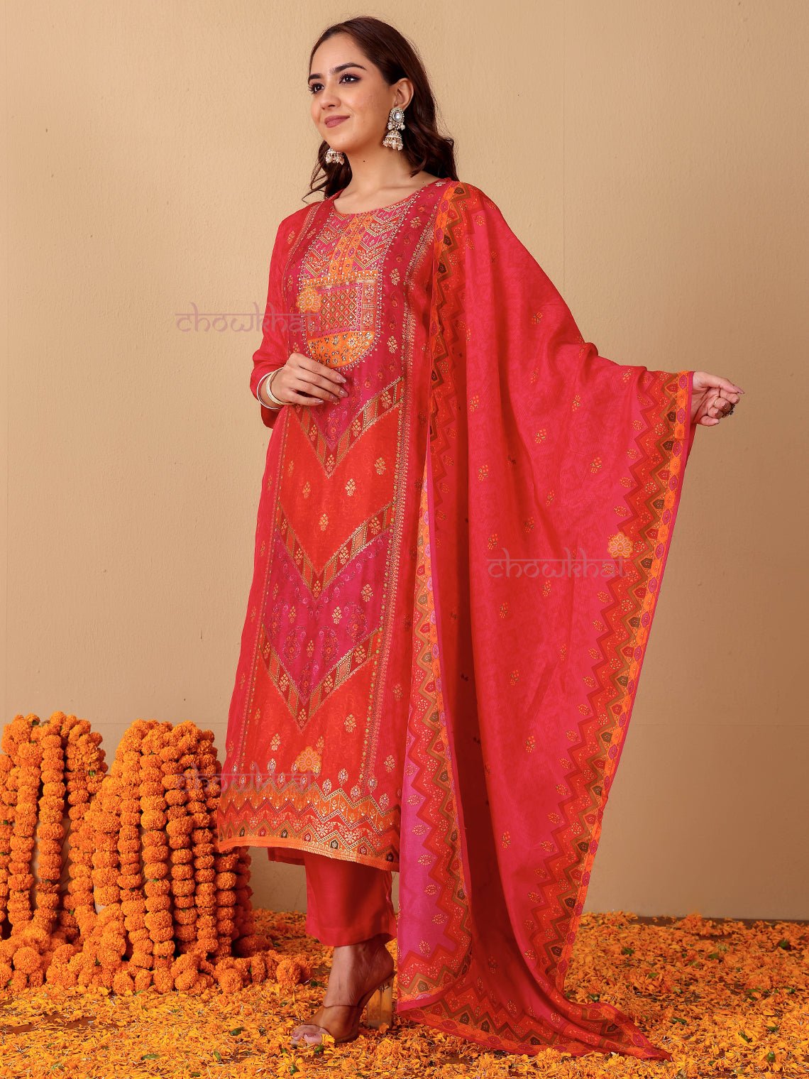 Naira Zari Silk 3 Piece Stitched Suit Set with Handwork - Chowkhat Lifestyle