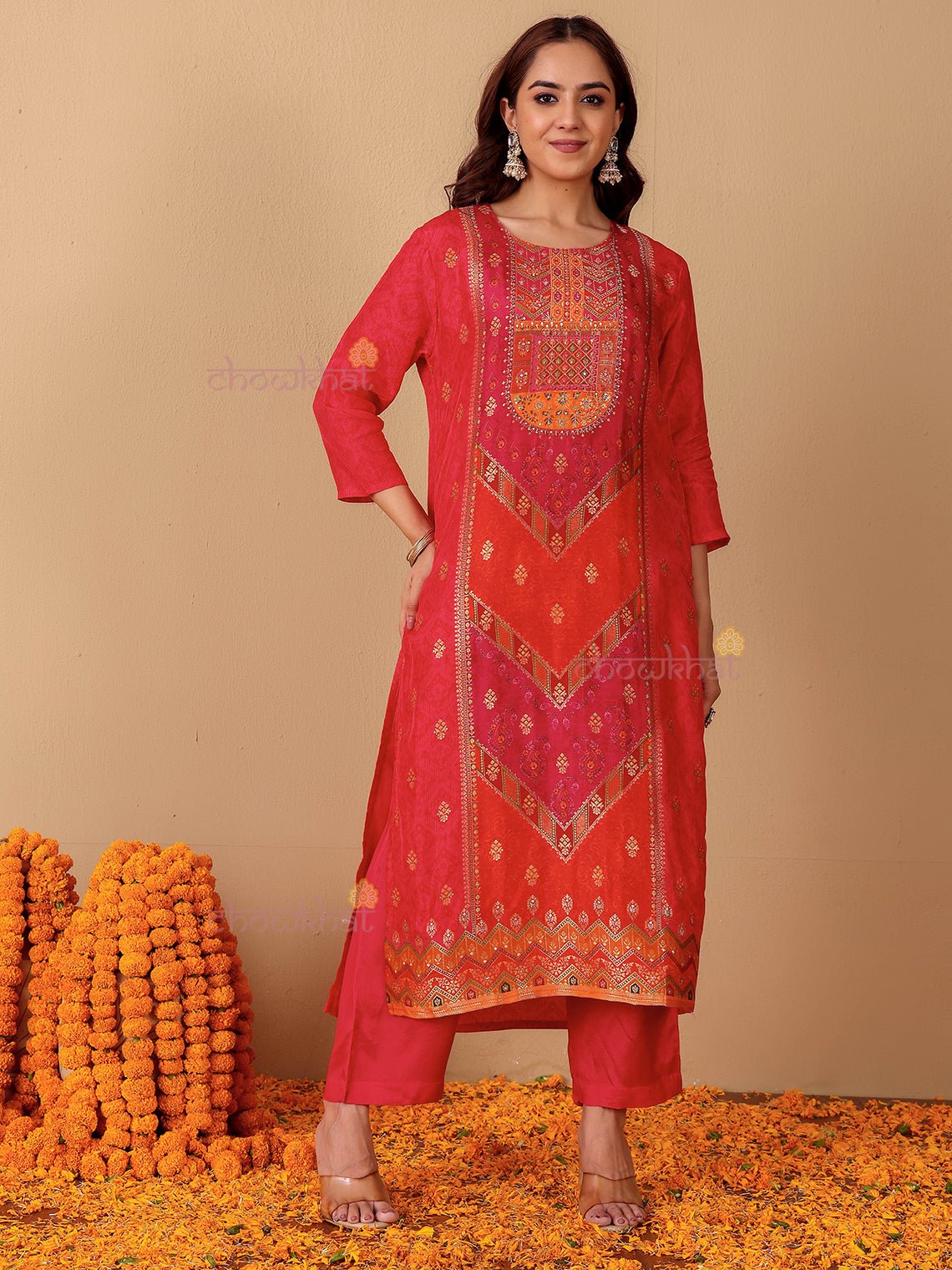Naira Zari Silk 3 Piece Stitched Suit Set with Handwork - Chowkhat Lifestyle