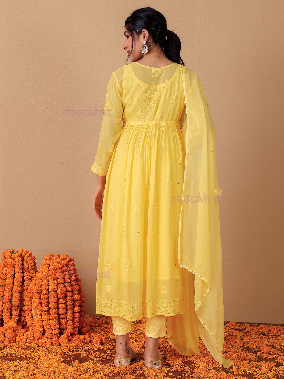 Zaina Aline Chikankari Suit Set with Mukaish Work - Chowkhat Lifestyle