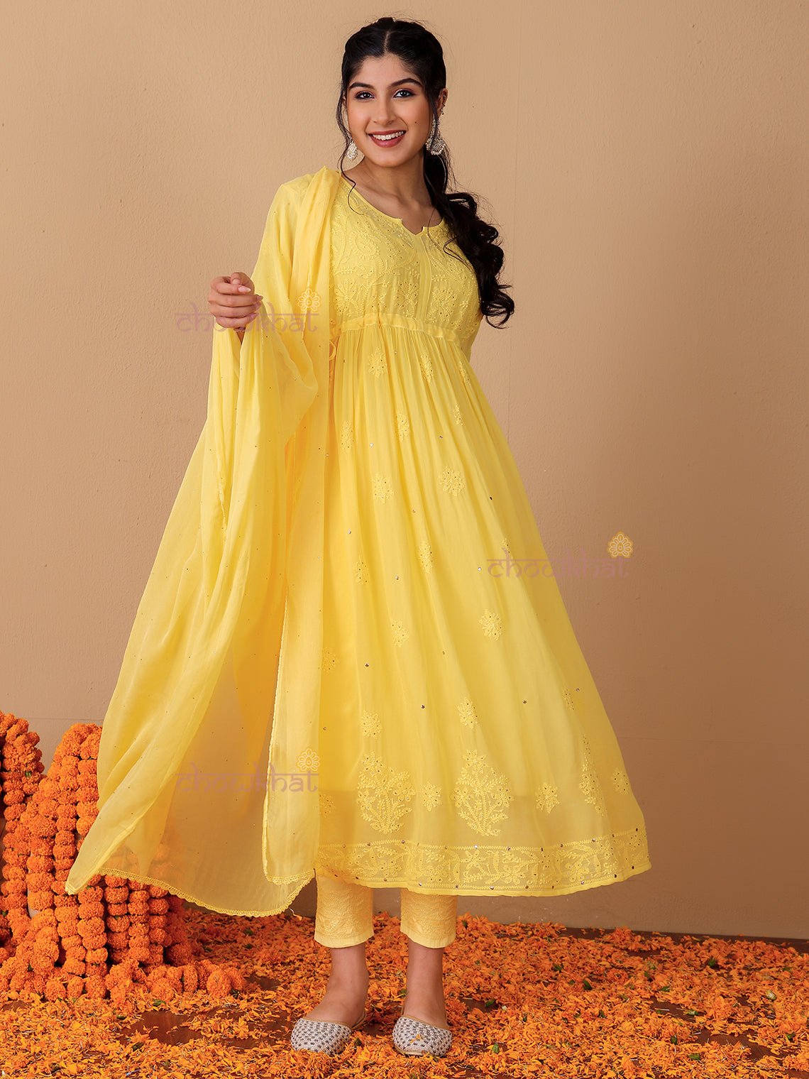 Zaina Aline Chikankari Suit Set with Mukaish Work - Chowkhat Lifestyle